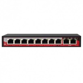 Switch de 8 puertos 10/100 POE 96W + x2 UPLINK, para sobremesa. Hasta 250 metros