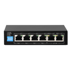 Switch de 4 puertos 10/100/1000 POE/POE+  60W + x2 UPLINK, para sobremesa