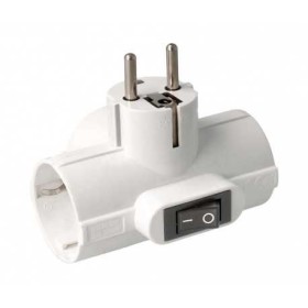 Adaptador de red 1 macho a 3 hembras Schuko con interruptor.