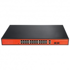 Switch de 24 puertos 10/100 POE, 250W, x2 UPLINK Gigabit, x1 SFP. Sobremesa