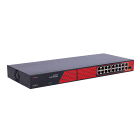 Switch de 16 puertos 10/100 POE, 300W, x2 puertos Gigabit, x2 SFP.