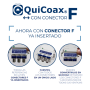 Distribuidor de 2 salidas, QuiCoax con conector F. 5-2400Mhz. 3,8dB (862MHz) / 4,9dB,(2400MHz). DC