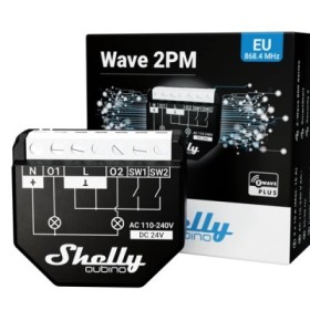 Relé inteligente Shelly Wave 2PM - interruptor ON/OFF, doble canal, medición de consumo, Z-Wave