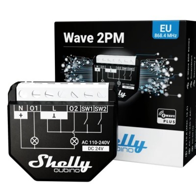 Relé inteligente Shelly Wave 2PM - interruptor ON/OFF, doble canal, medición de consumo, Z-Wave