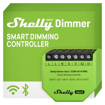 Relé dimmer inteligente Shelly Dimmer Gen3 - regulación iluminación, Wifi y Bluetooth