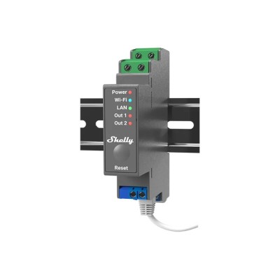 Relé inteligente Shelly Pro 2 - 2 canales, 16A, DIN, WiFi, LAN, Bluetooth