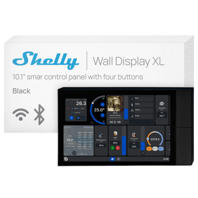 Pantalla mural Shelly Wall Display XL-B - 10.1", WiFi 6, relé 5 A, sin HUB. Negro