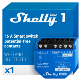 Relé inteligente Shelly 1 Gen3 - contacto seco, WiFi, Bluetooth, Matter, 16 A