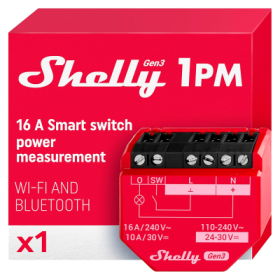 Relé inteligente Shelly 1PM Gen3 - 1 canal, medición consumo, WiFi, Bluetooth, Matter, 16 A