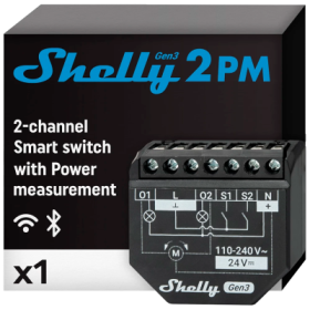 Relé inteligente Shelly 2PM Gen3 - 2 canales, persianas, medición consumo, WiFi, Bluetooth, Matter, 16 A