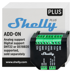 Módulo expansión Shelly Plus AddOn - DS18B20/DHT22, entradas analógicas/digitales, 0-10 V