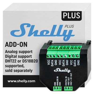 Módulo expansión Shelly Plus AddOn - DS18B20/DHT22, entradas analógicas/digitales, 0-10 V